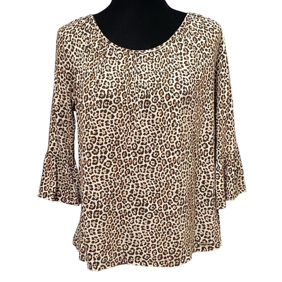 MICHAEL Michael Kors Tops - Michael Kors Leopard Print Bell Sleeve Top Medium Animal Retro Glam Blouse